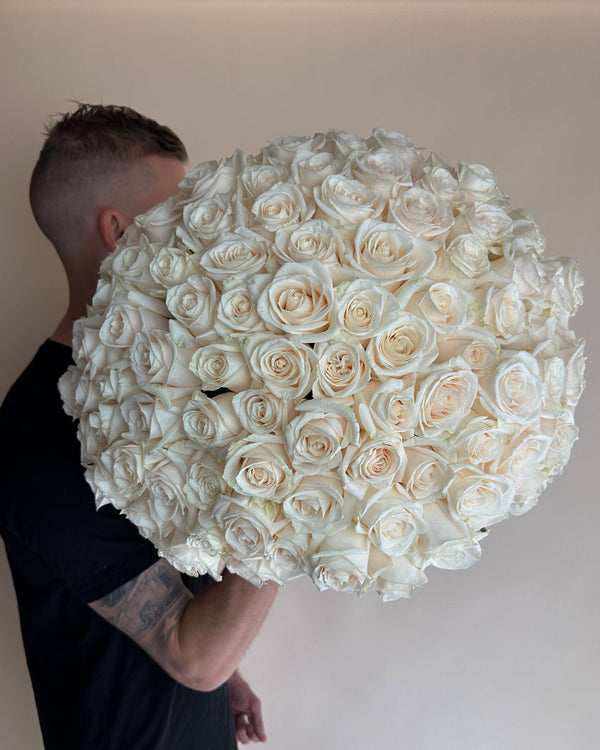 100 White & Cream Roses Bouquet — Floral Lab Las Vegas