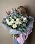 White Roses & Eucalyptus Bouquet — Las Vegas Valley